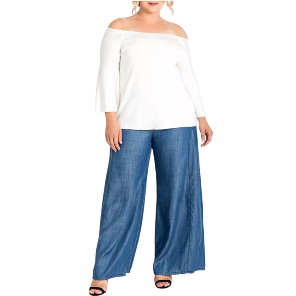 Standards & Practices Wide‎ Leg Tercel Denim Palazzo Pants Blue Size 2X